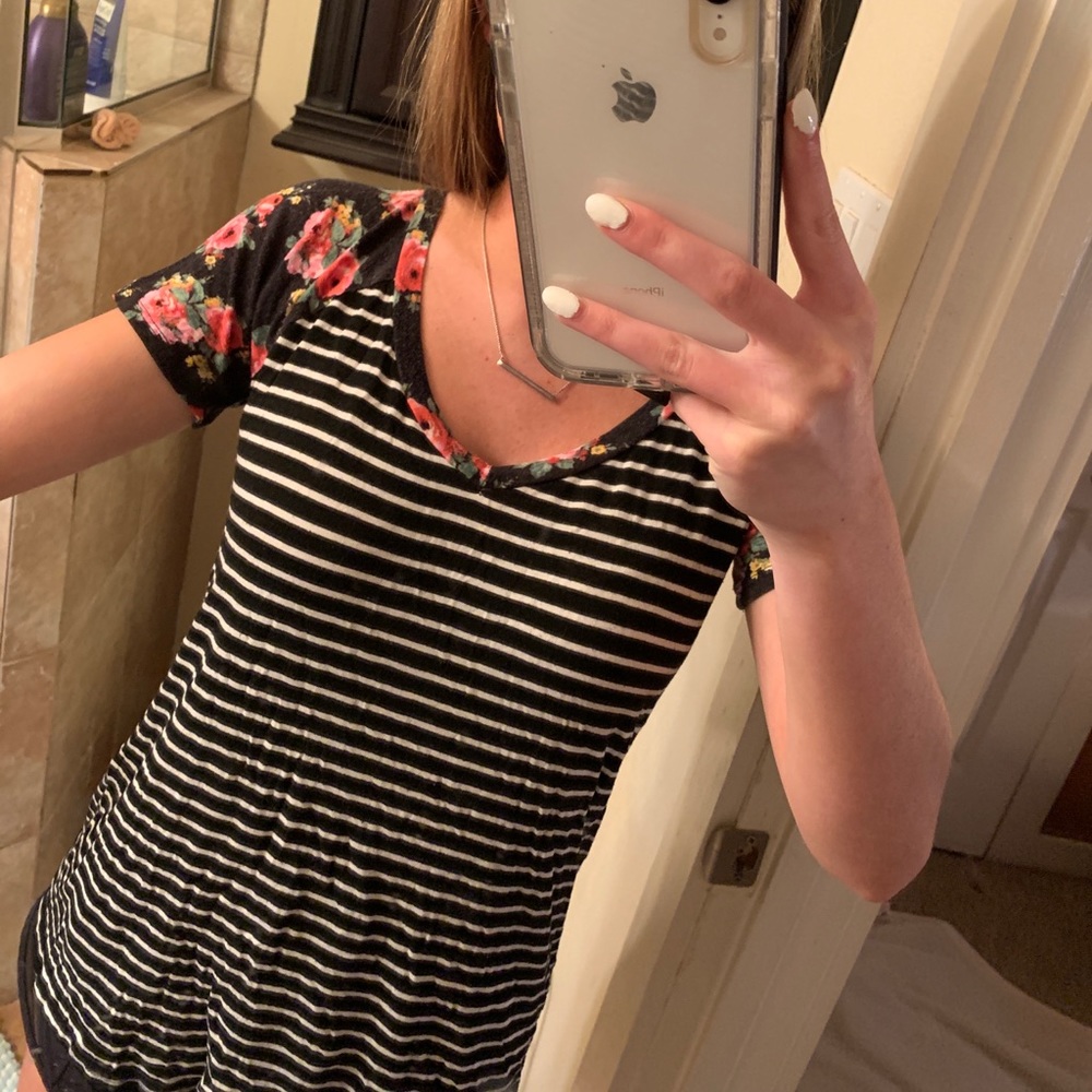 floral and striped v neck